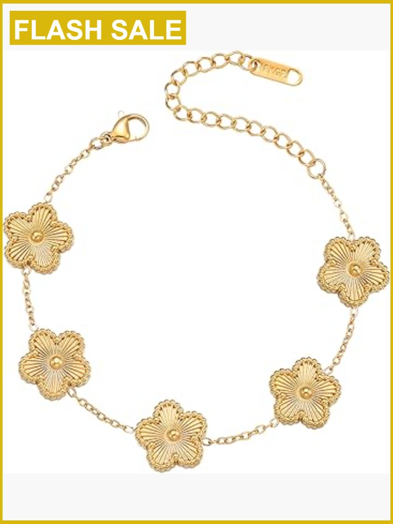 18k Gold Plated Four Leaf Clover Link Bracelet